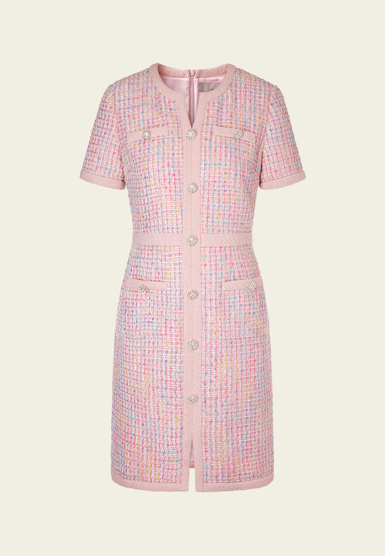 Pastel V-neck Tweed Dress