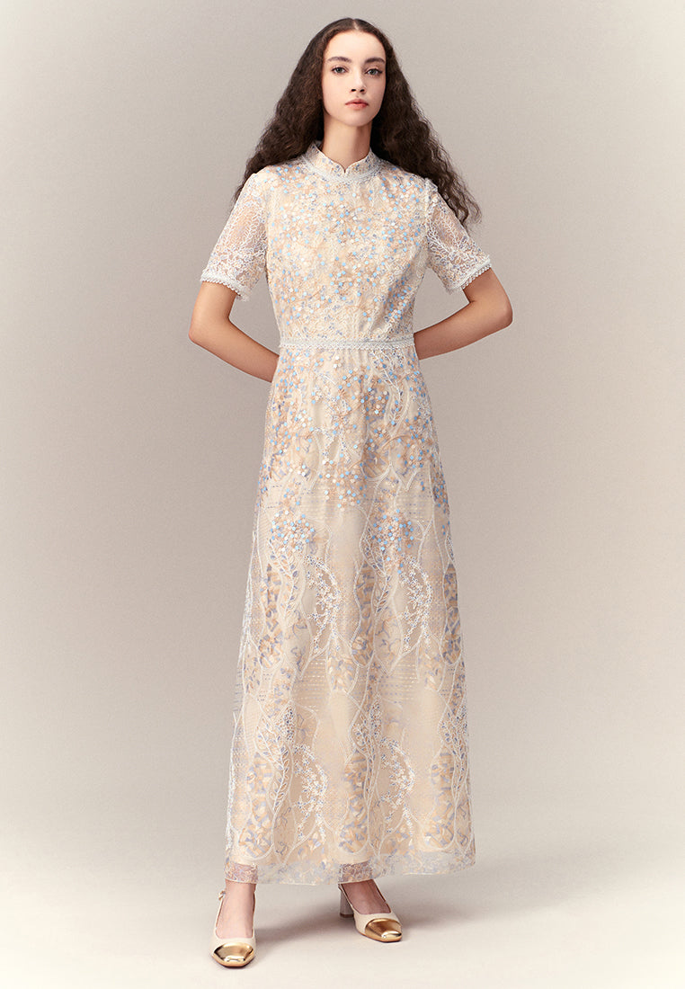 Cream Floral Lace Dress