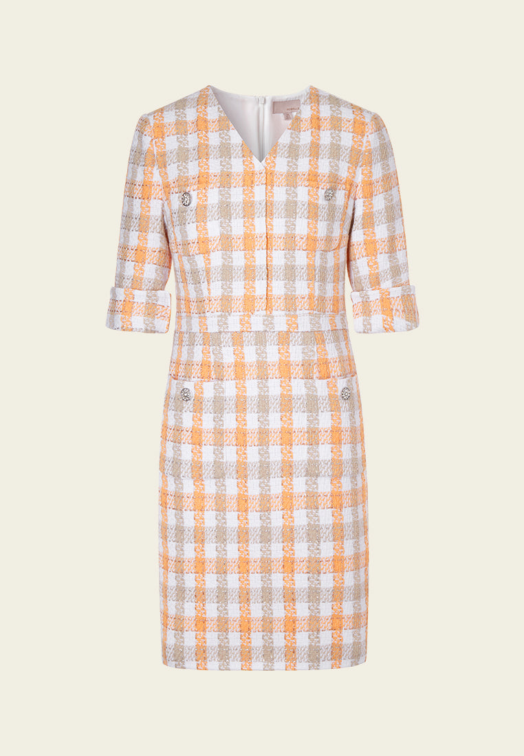 Check Pastel Tone Tweed Dress