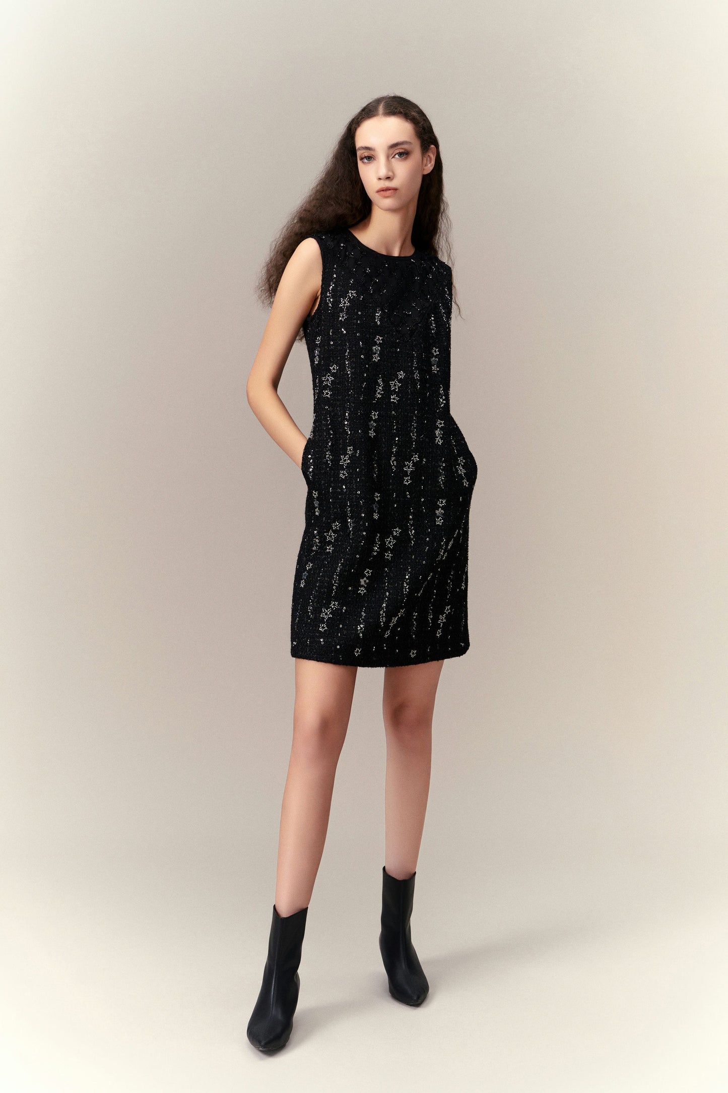 Meteor Shower Embellished Sleeveless Dress