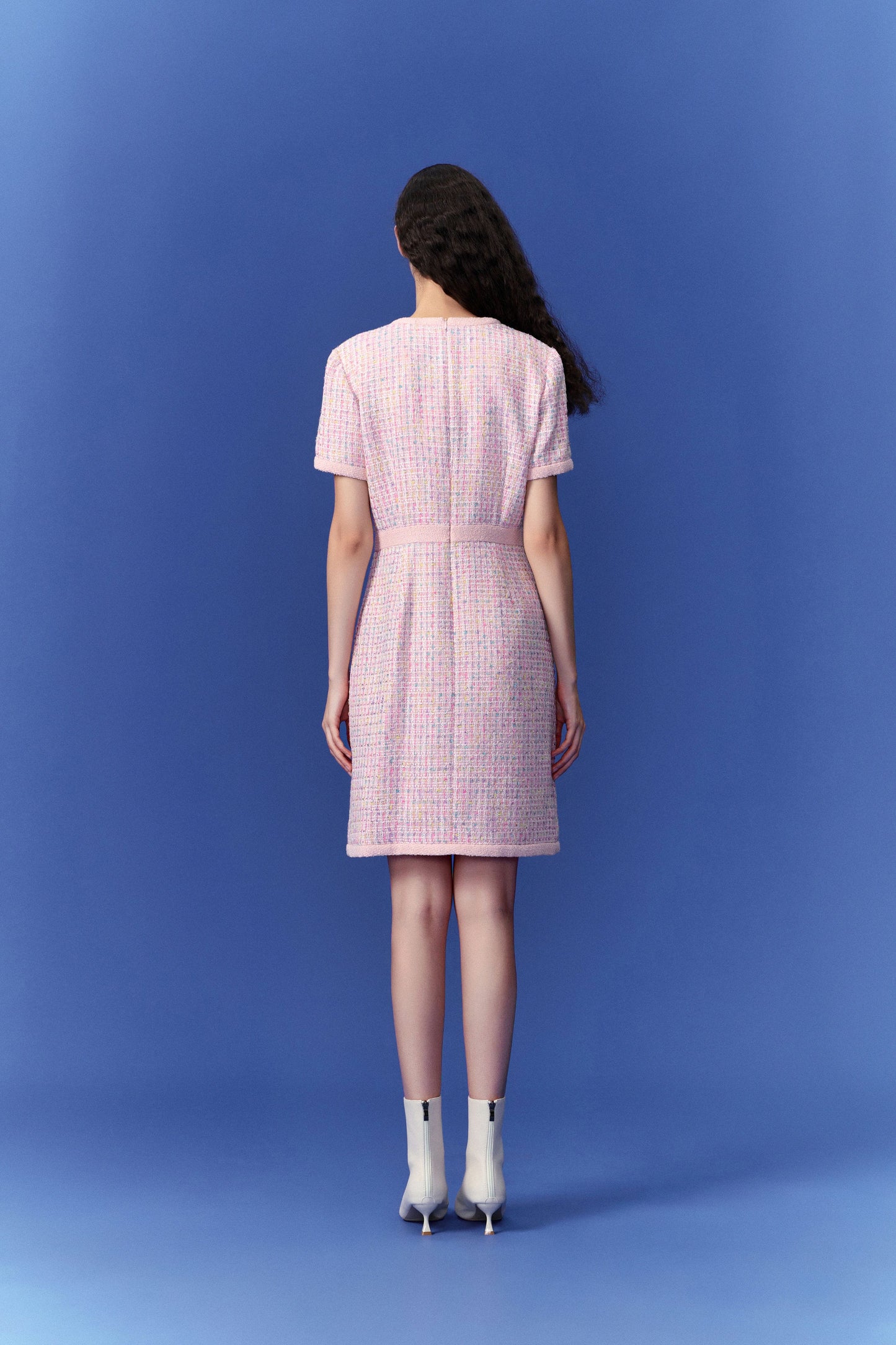 Pastel V-neck Tweed Dress