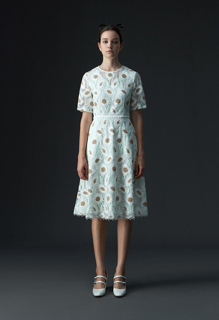 Chamomile Lace-detailing Short Sleeve Dress