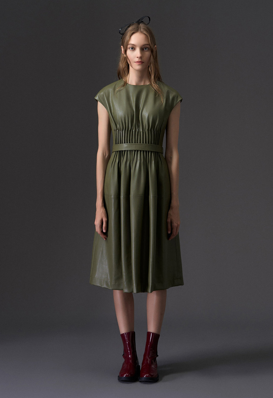 Cap Sleeves Vegan Leather Dress