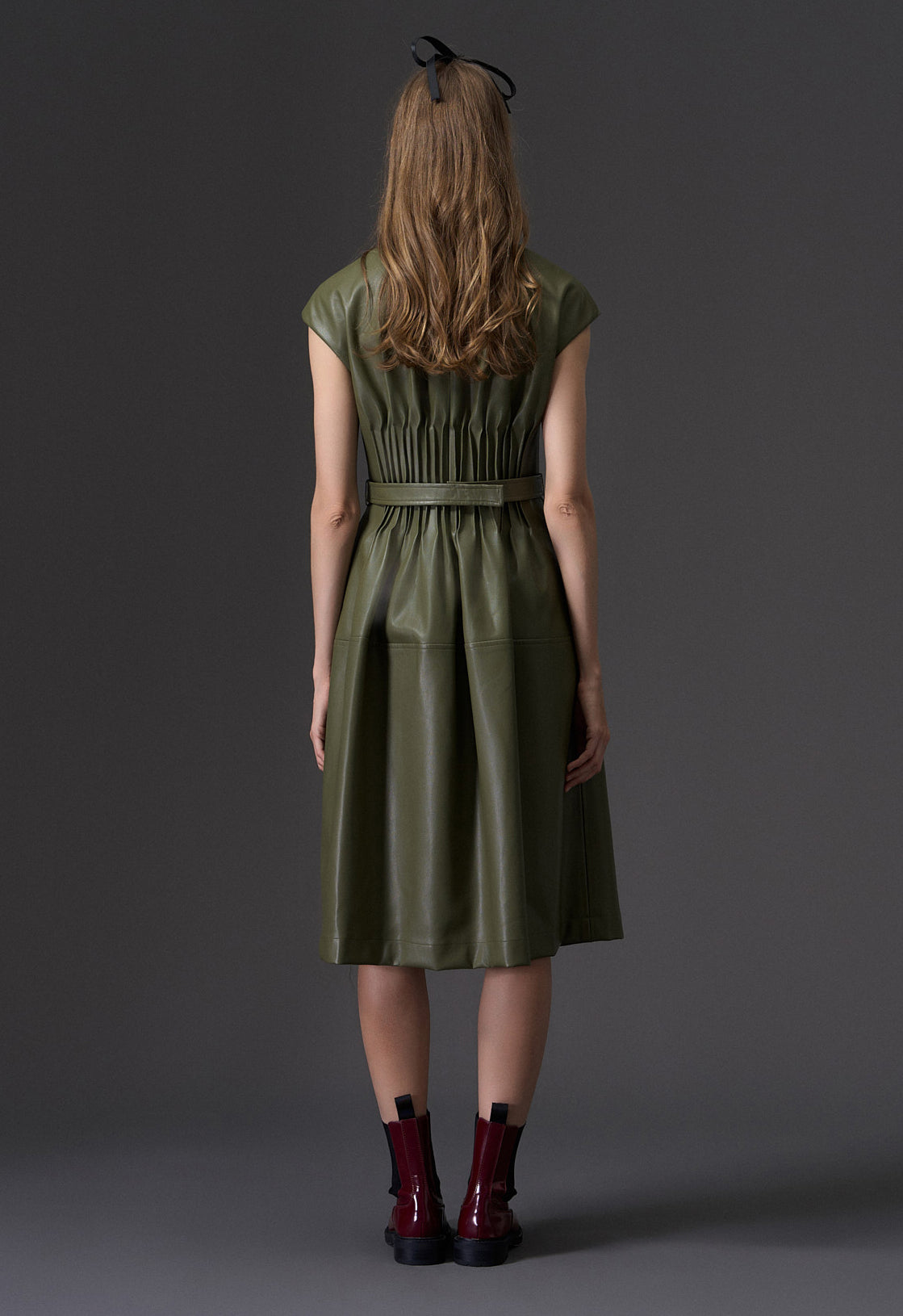 Cap Sleeves Vegan Leather Dress