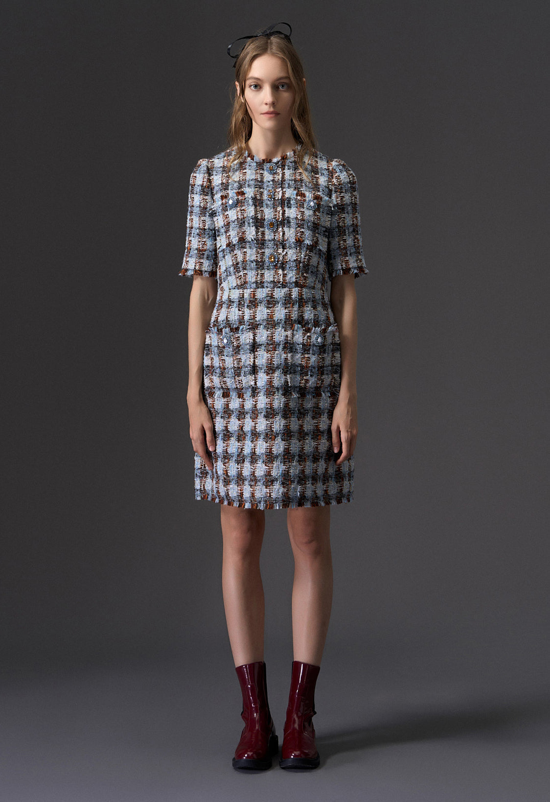Amber and Light Blue Tweed Dress