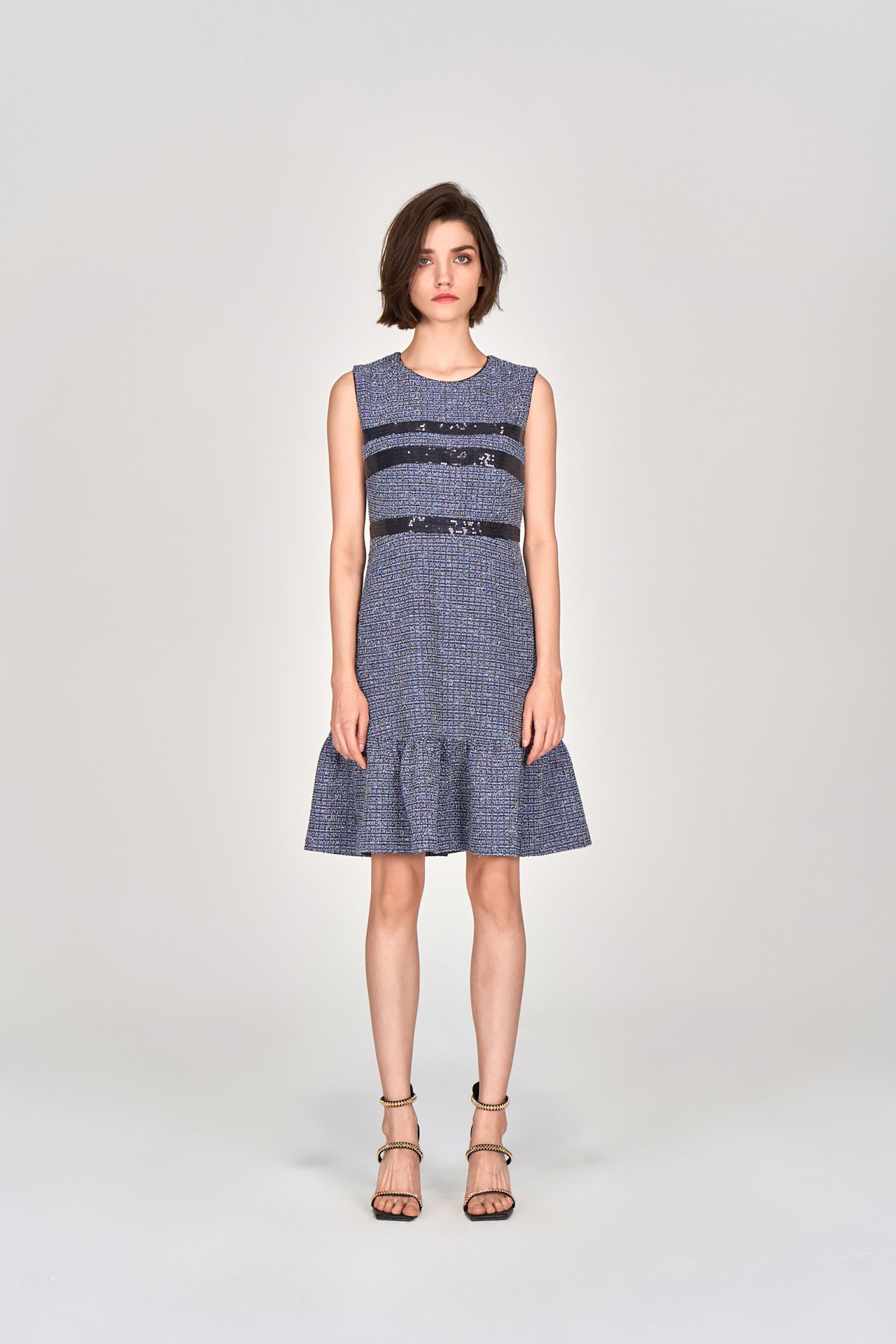 Midnight Blue Sleeveless Tweed Dress