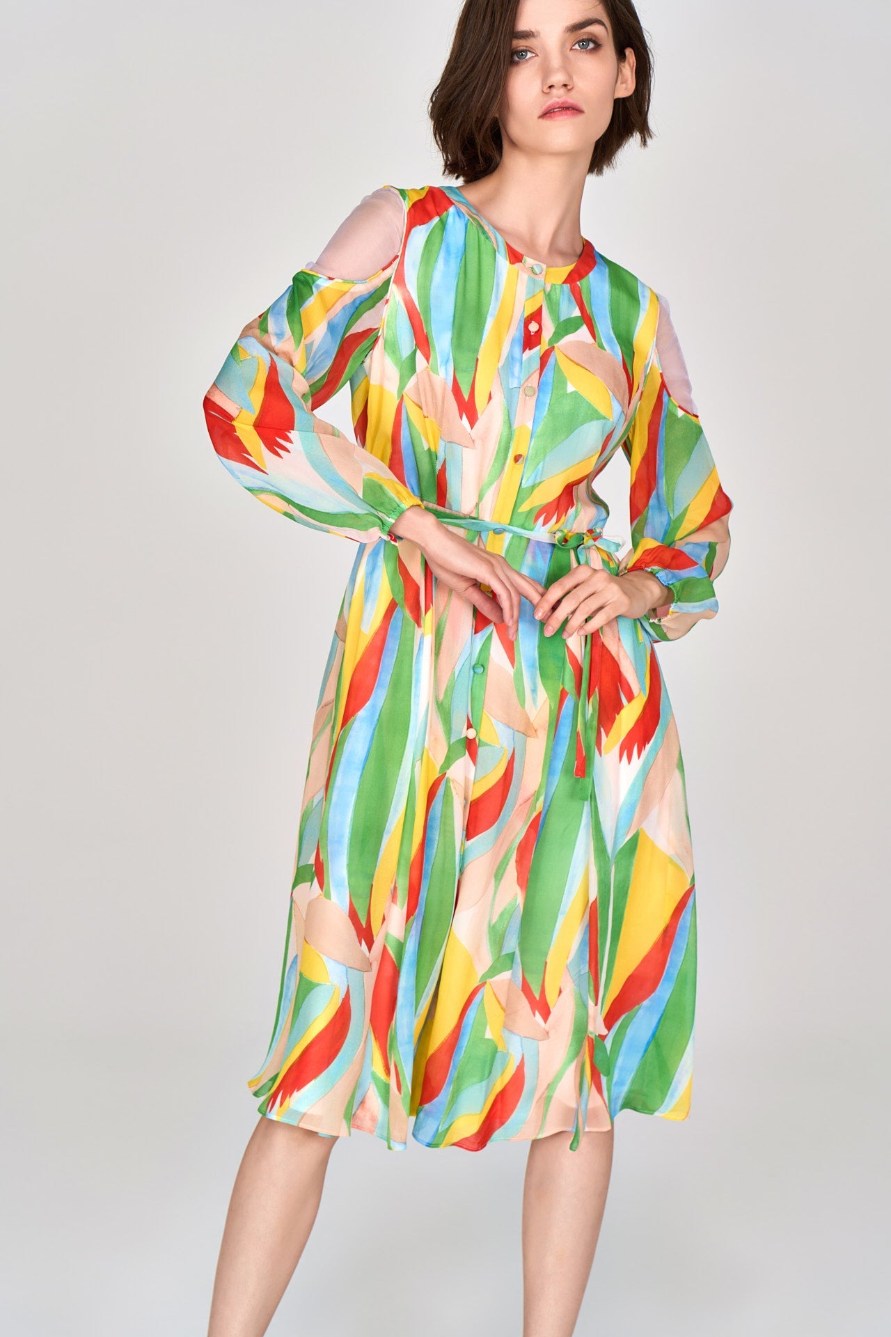 Vivid Shoulder Cut-out Chiffon Dress
