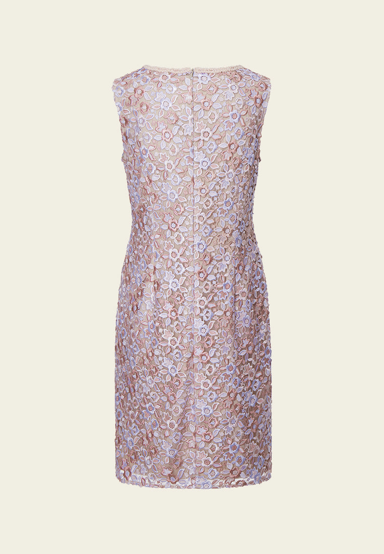 Pink Lace Sleeveless Midi Dress