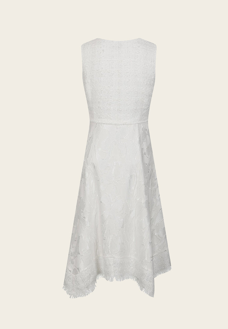 White Lace and Jacquard Mesh Dress
