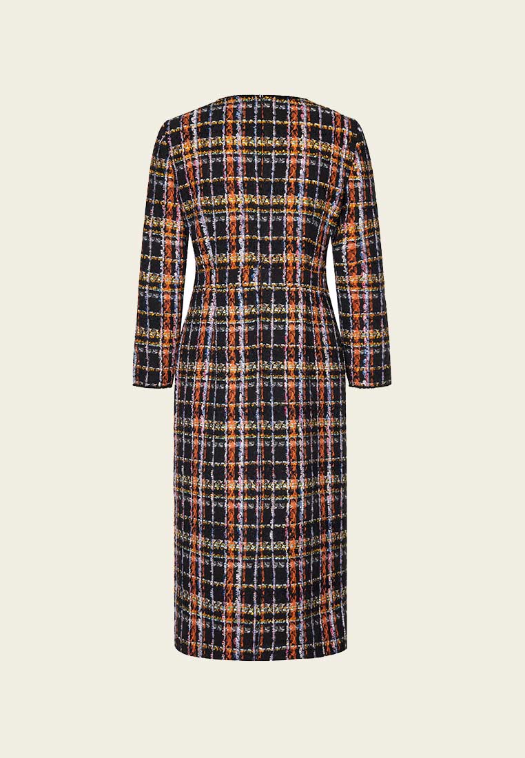 Orange Plaid Tweed Dress