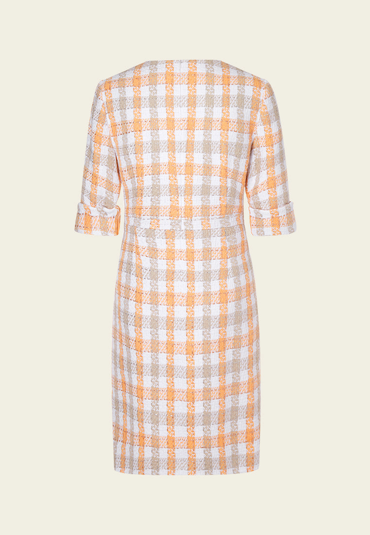 Check Pastel Tone Tweed Dress
