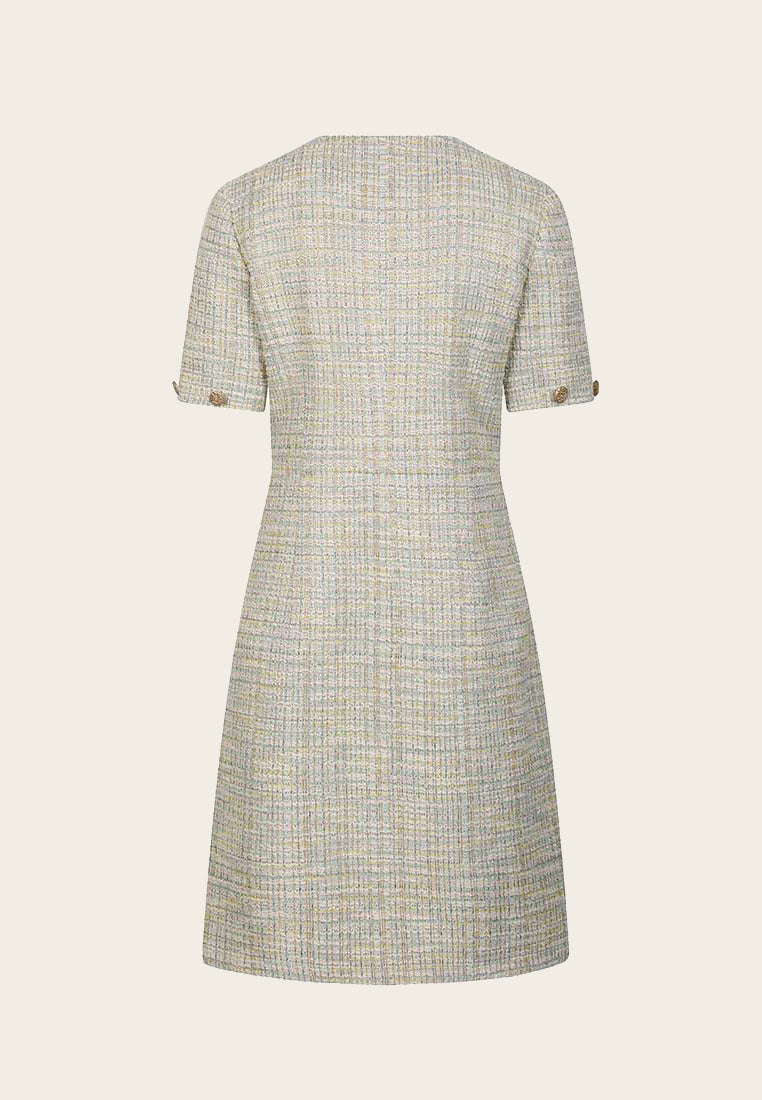 Mix Green A-line Tweed Dress