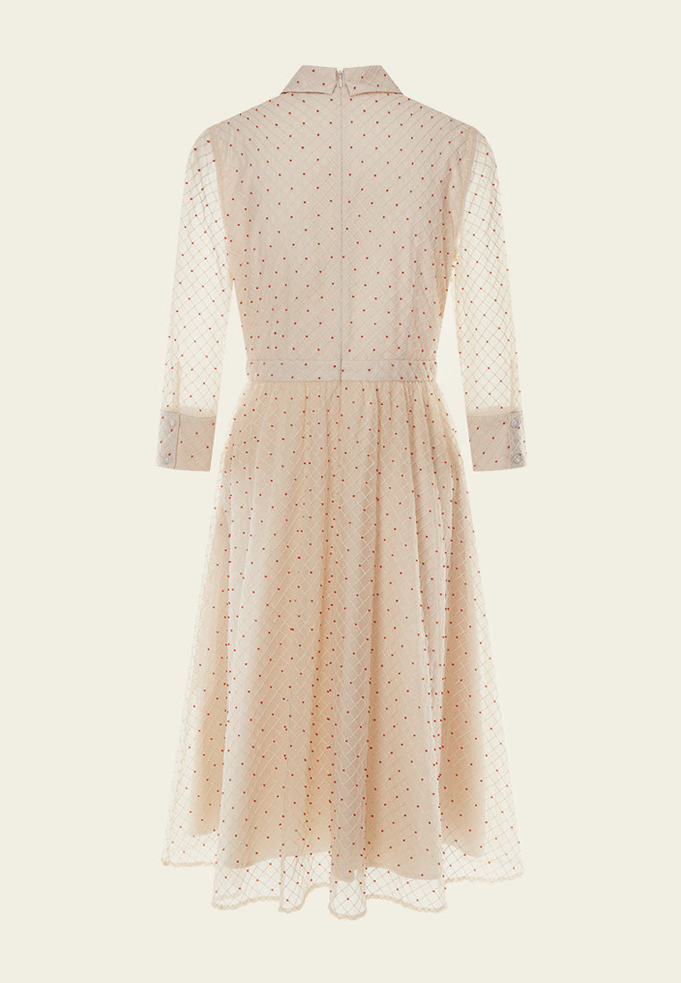 Pink Beaded Detail Collar Dress with Ribbon