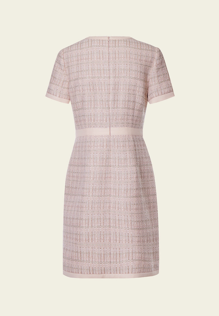 Pink Signature Short-sleeved Tweed Dress