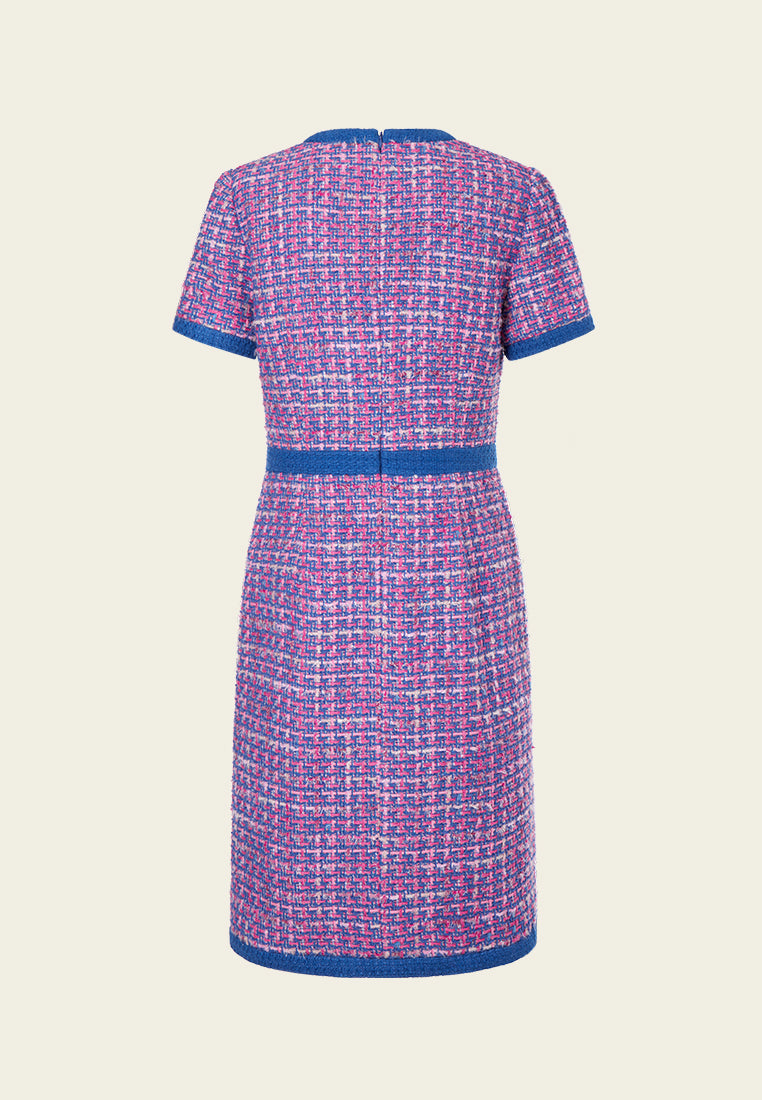 Primary Color Illusion Chunky Woven Tweed Dress