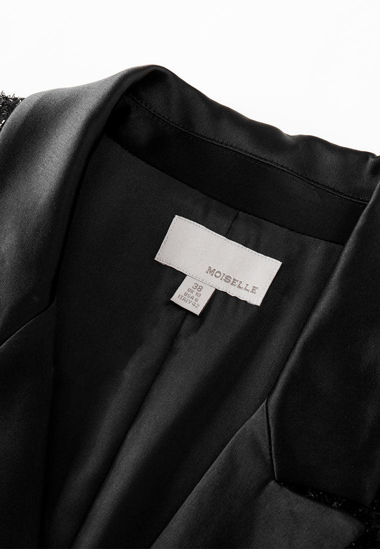 Belt-detail Black Tweed Lapel Dress