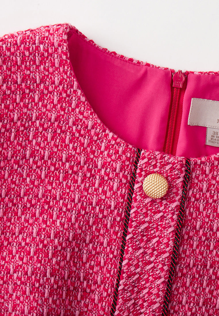 Fuchsia Pink Patch-Pocket Tweed Dress
