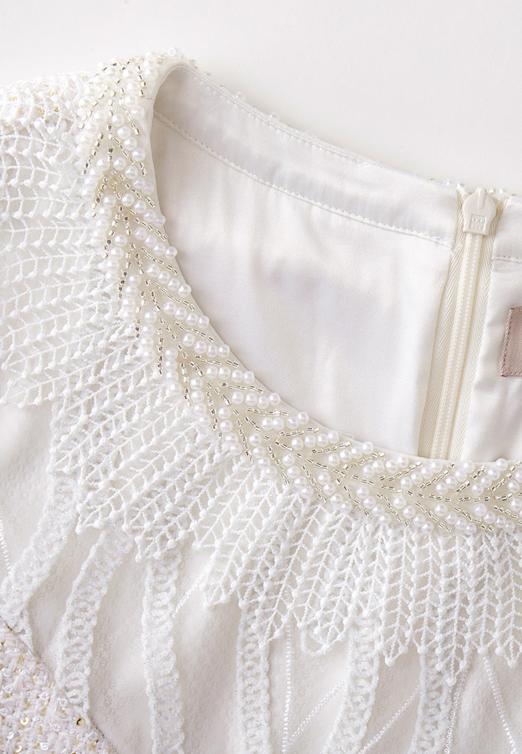 Dignified Cap-sleeve Patchwork-detail Dress