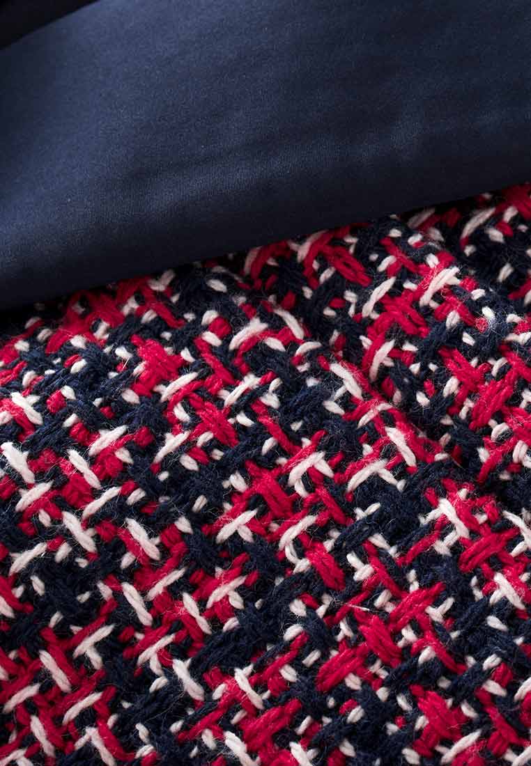Red Tweed Snap-fastening Sleeveless Lapel Dress