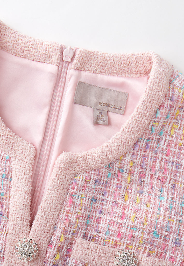 Pastel V-neck Tweed Dress
