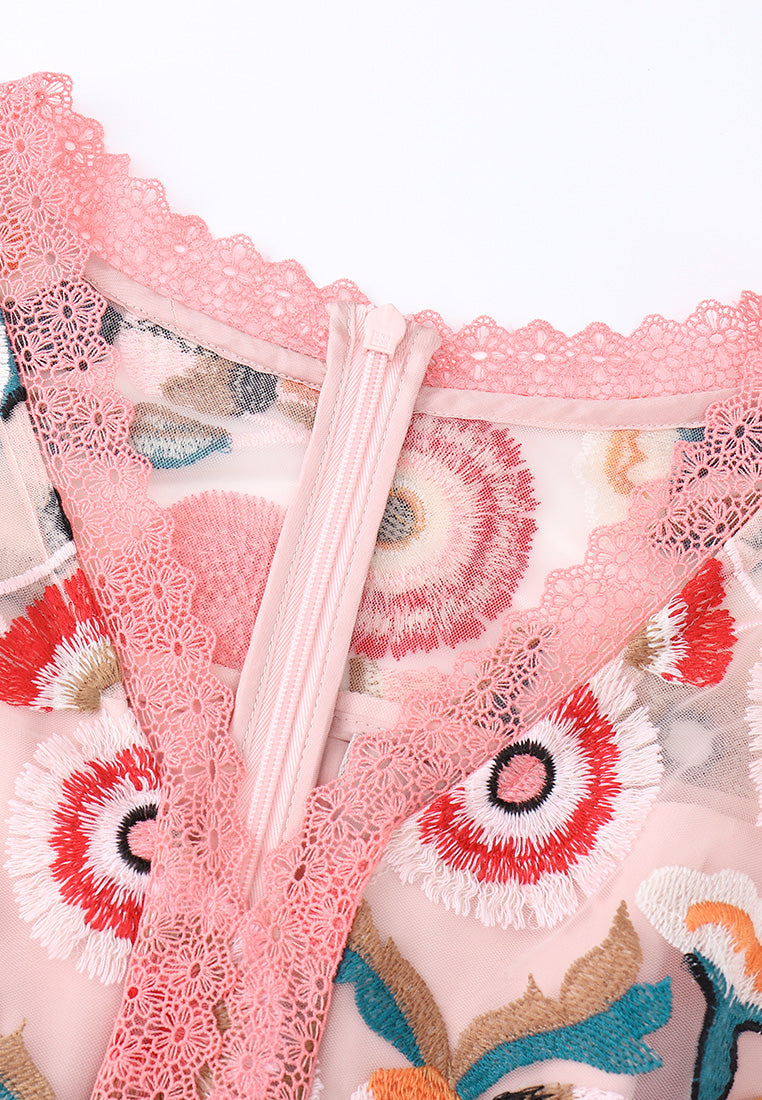 Spring Embroidery Pink Dress