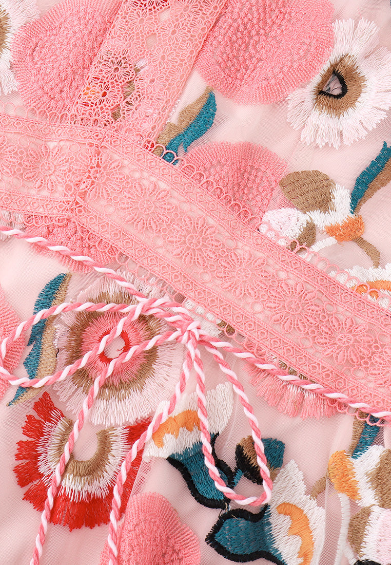 Spring Embroidery Pink Dress