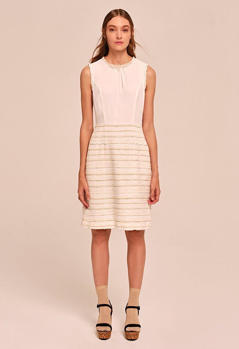 Decorative sequins slim-fit tweed dress