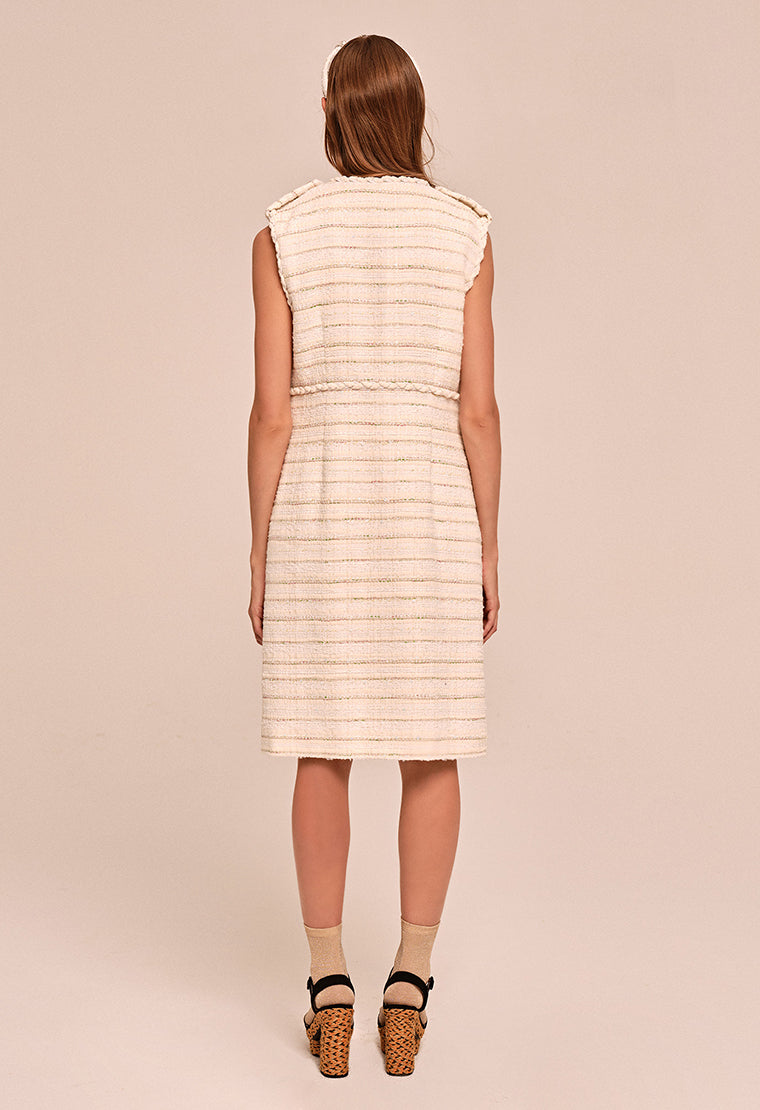 Decorative sequins slim-fit tweed dress