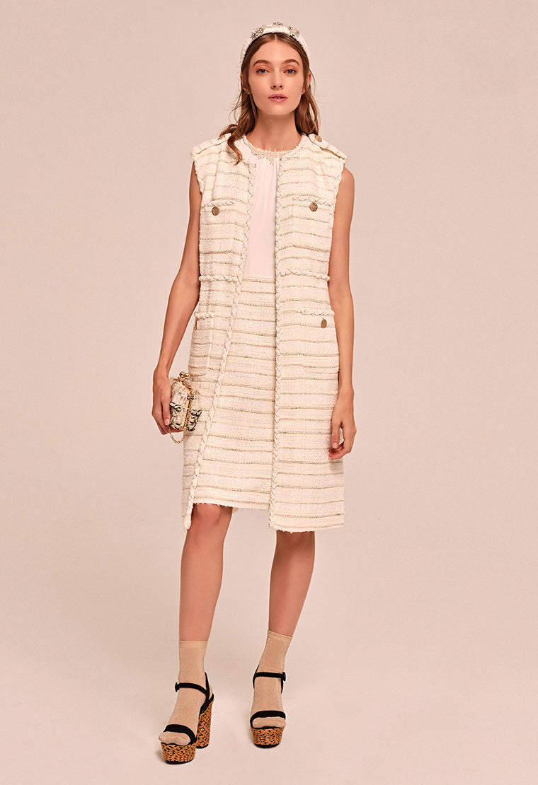 Decorative sequins slim-fit tweed dress