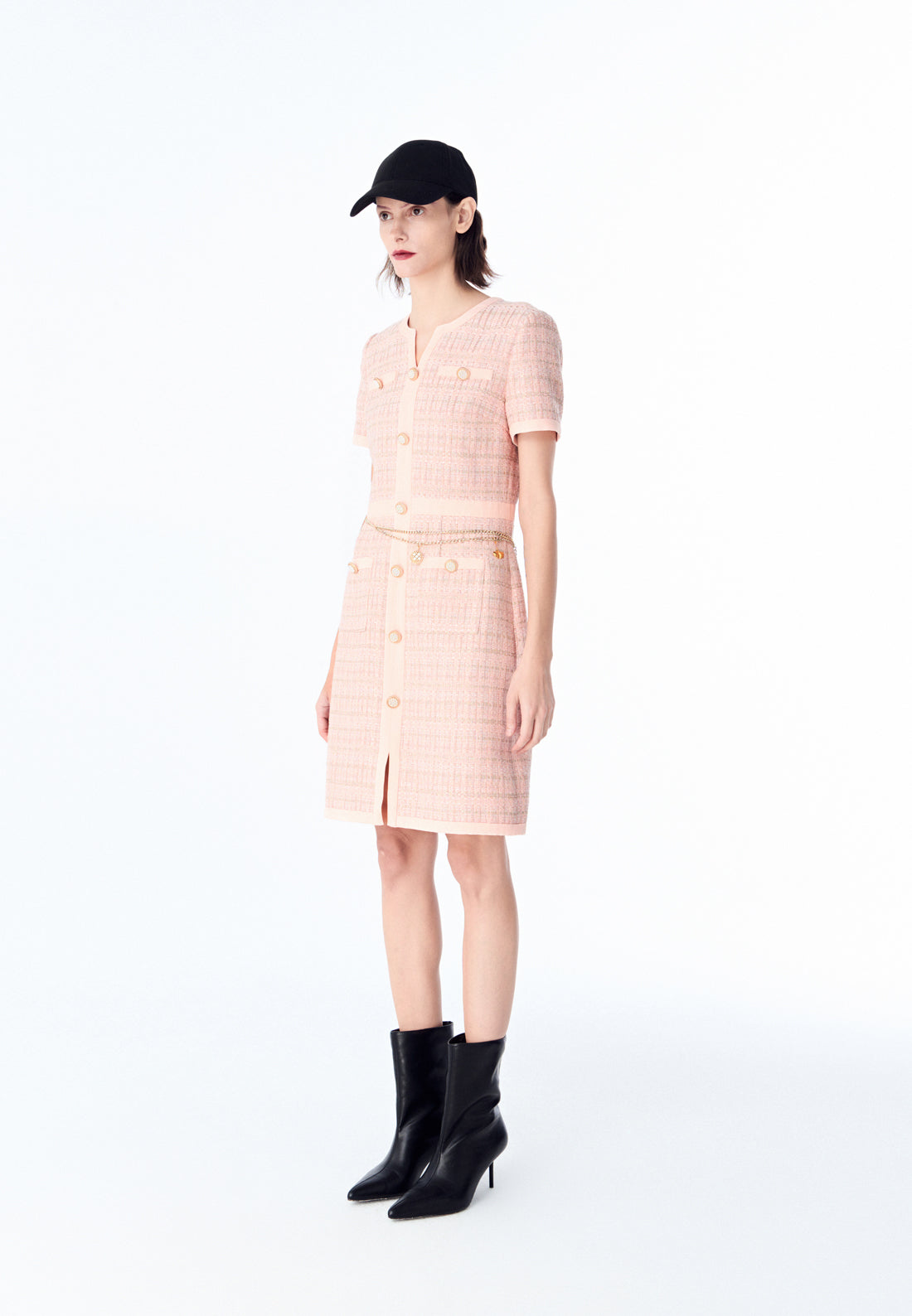 Pink Signature Short-sleeved Tweed Dress