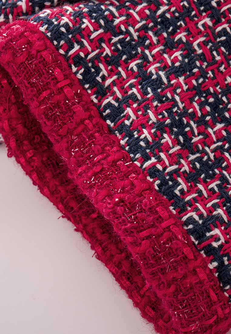 Red Tweed Embellished Button Dress