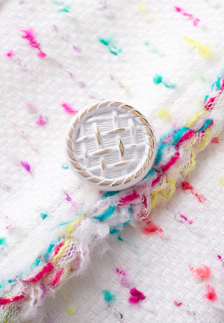 Candy White V-neck Tweed Dress