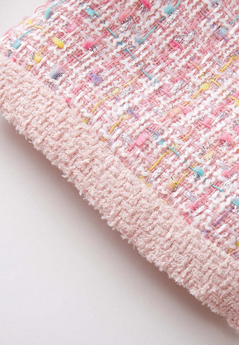 Pastel V-neck Tweed Dress