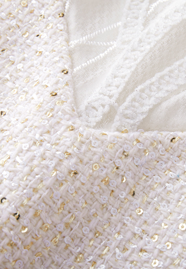 Dignified Cap-sleeve Patchwork-detail Dress