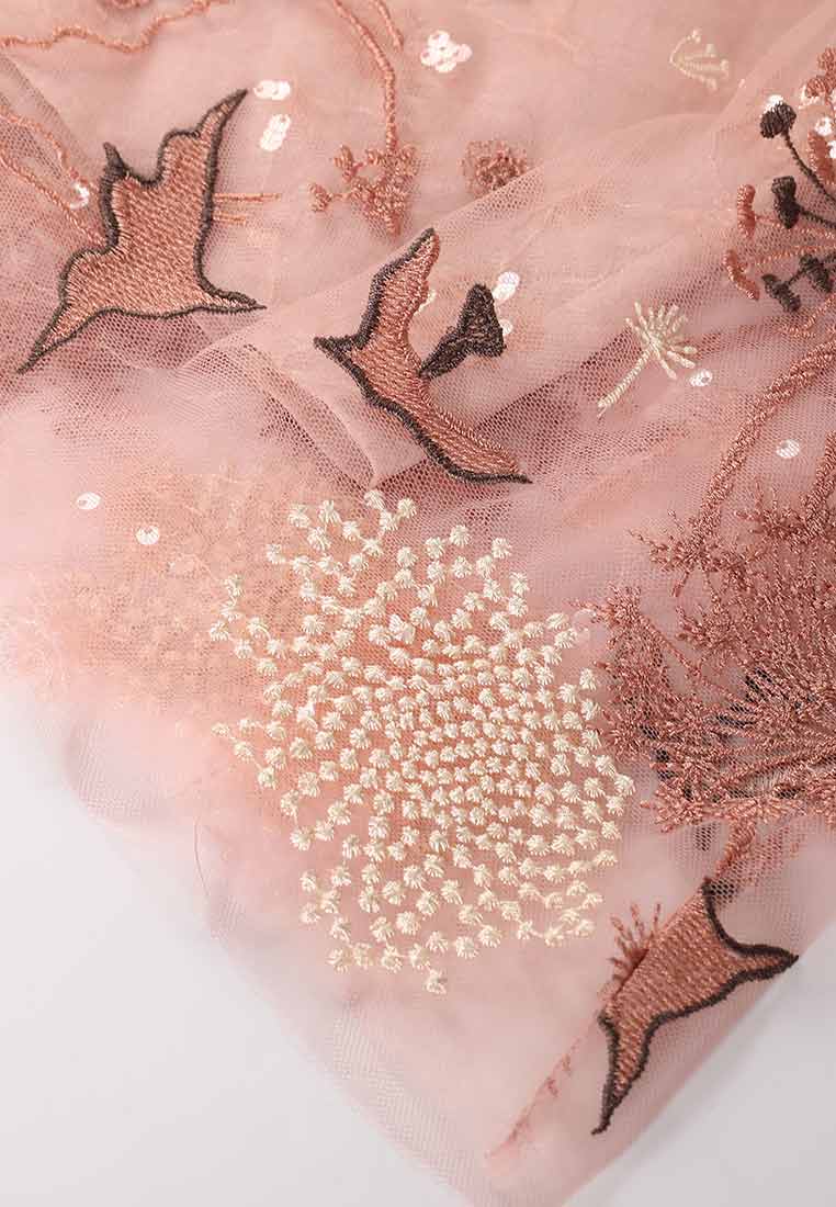 Nature V-neck Pink Organza Short Sleeve Dress
