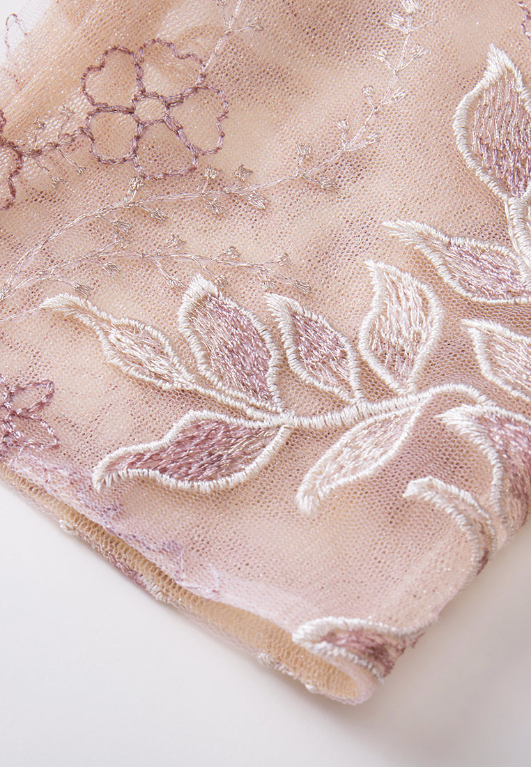 Tie-waist Sequin & Embroidery Mesh Dress