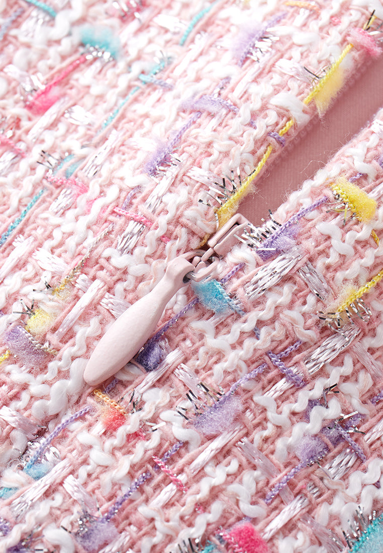 Pastel V-neck Tweed Dress
