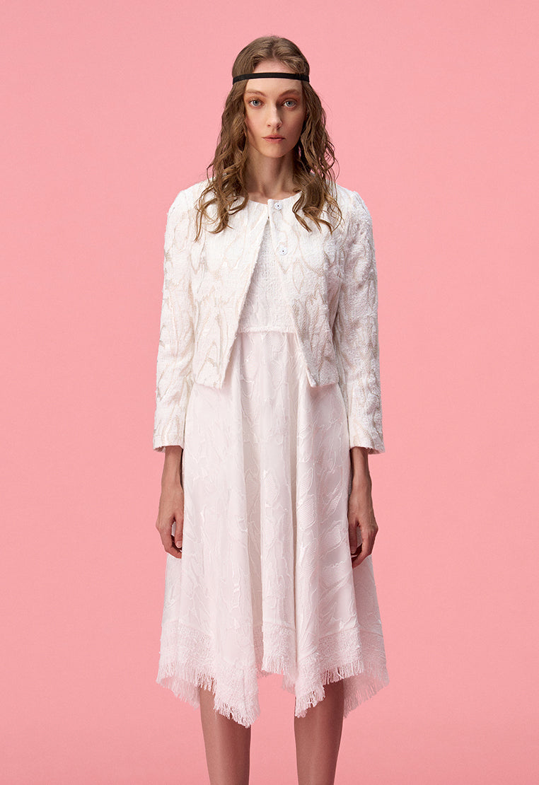 White Lace and Jacquard Mesh Dress