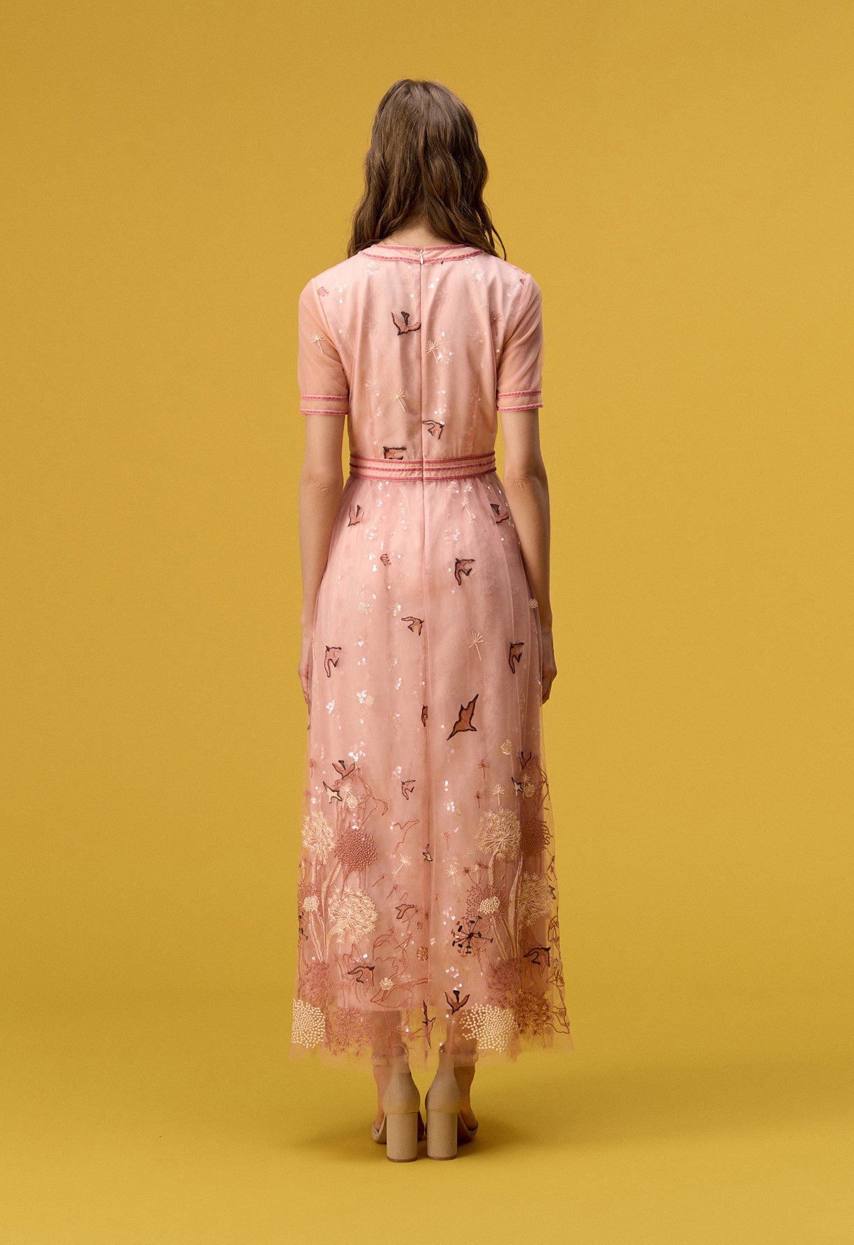 Nature V-neck Pink Organza Short Sleeve Dress