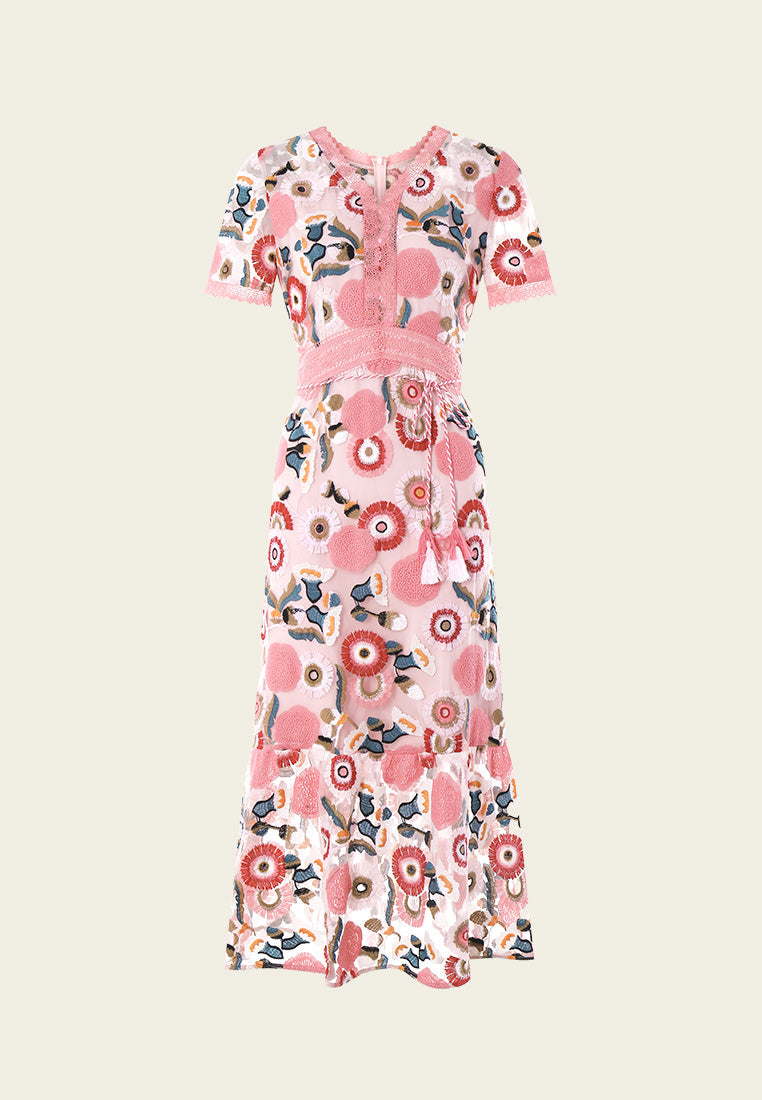Spring Embroidery Pink Dress