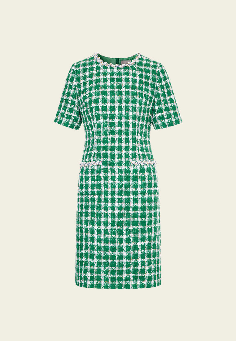 Emerald Green Check Tweed Dress