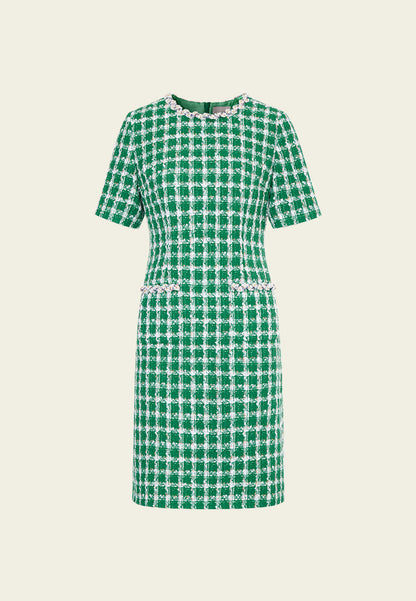 Emerald Green Check Tweed Dress