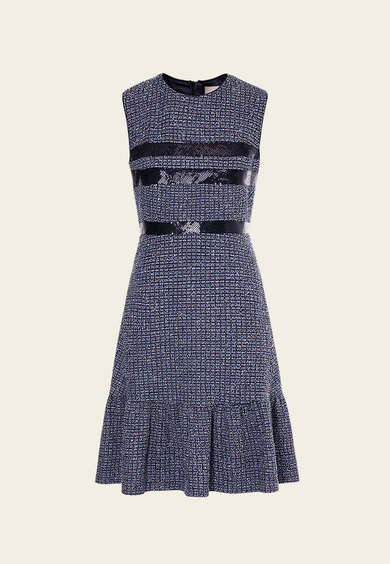 Midnight Blue Sleeveless Tweed Dress