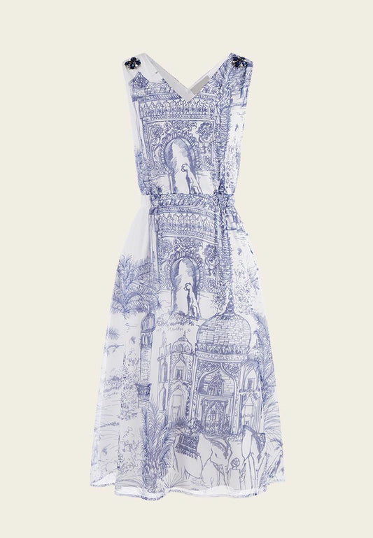 White Nature-print Sleeveless Dress