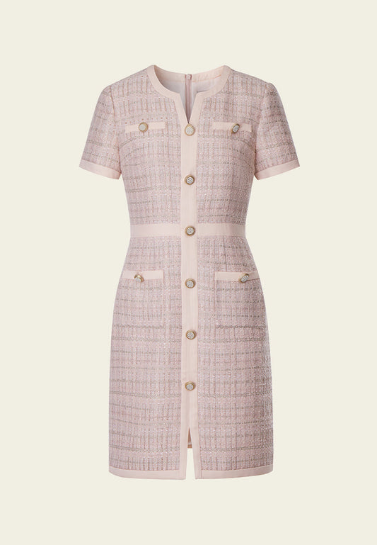 Pink Signature Short-sleeved Tweed Dress