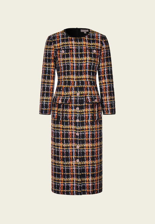 Orange Plaid Tweed Dress