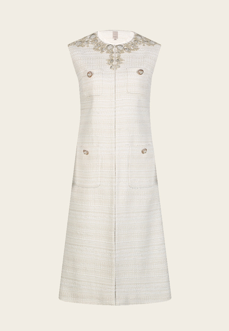 Light Cream Tweed Sleeveless Dress