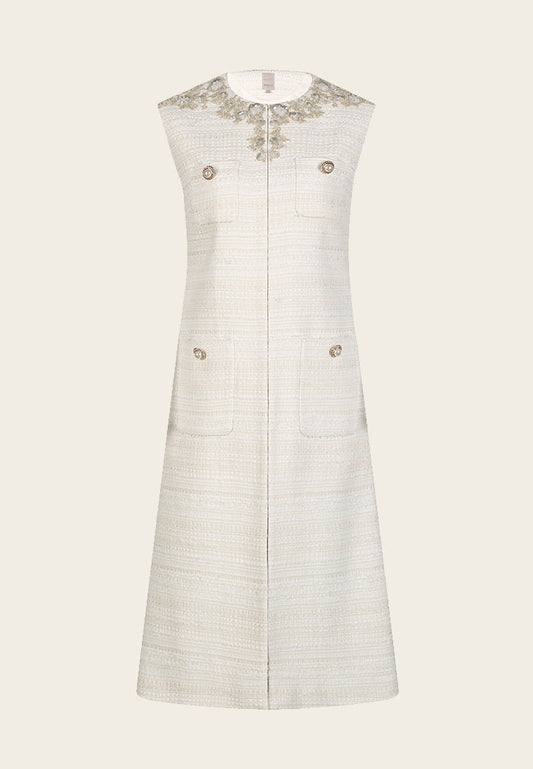 Light Cream Tweed Sleeveless Dress