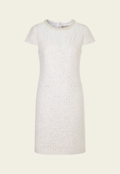 Dignified Cap-sleeve Patchwork-detail Dress