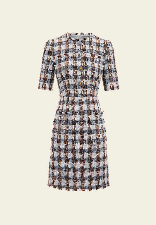 Amber and Light Blue Tweed Dress